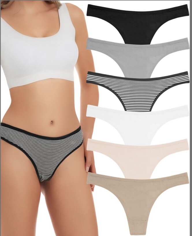 ANZERMIX Women’s Breathable 100% Cotton Thong Panties (6-PACK) Size M