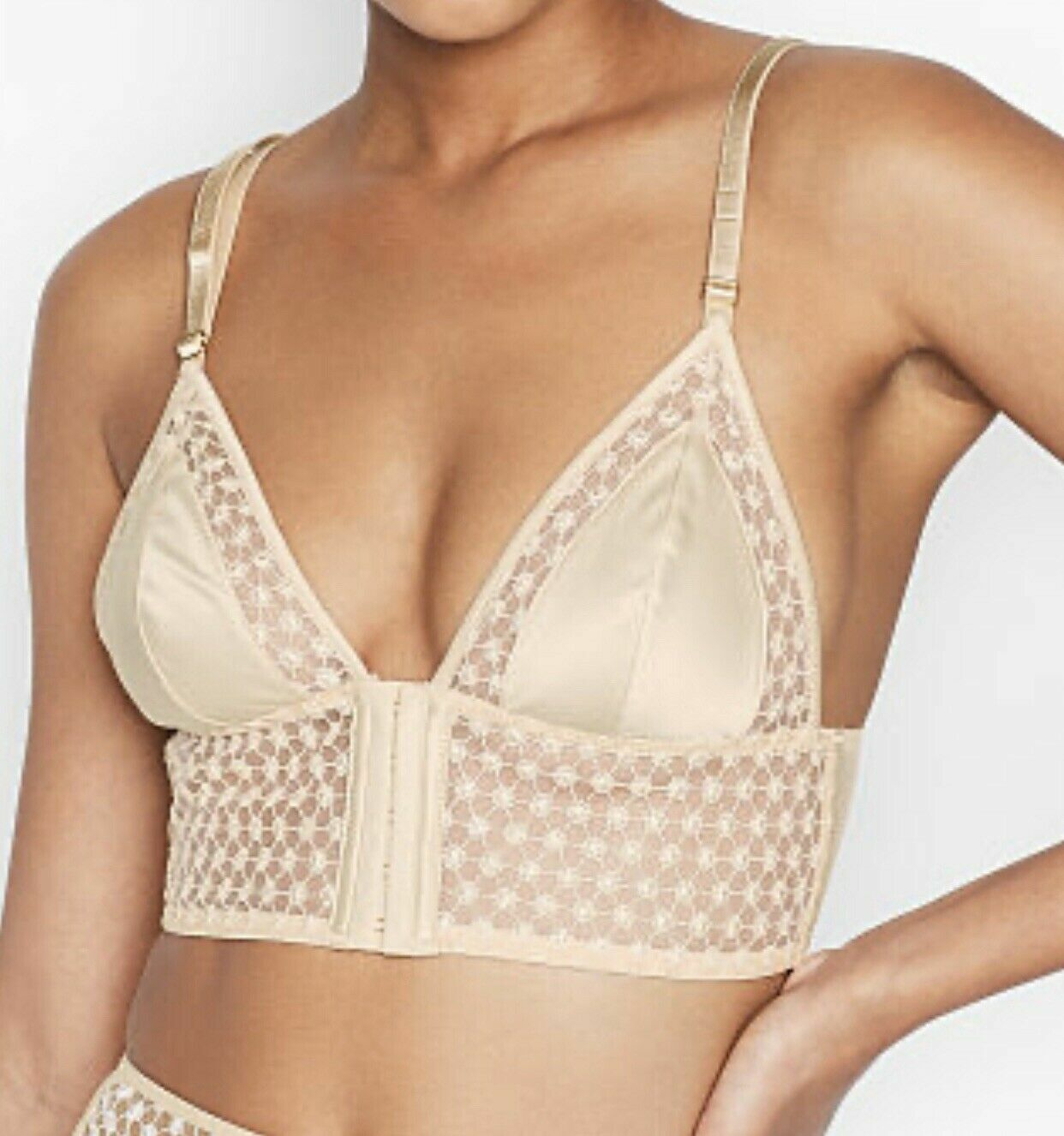 Victoria Secret Luxe Starburst Long Line Triangle Bra in Champagne S or M