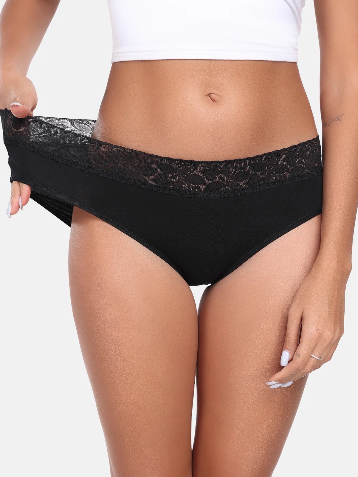 5 Pack Womens Multi Coloured Briefs Underwear Lace Cotton Knickers Size 12-14 L