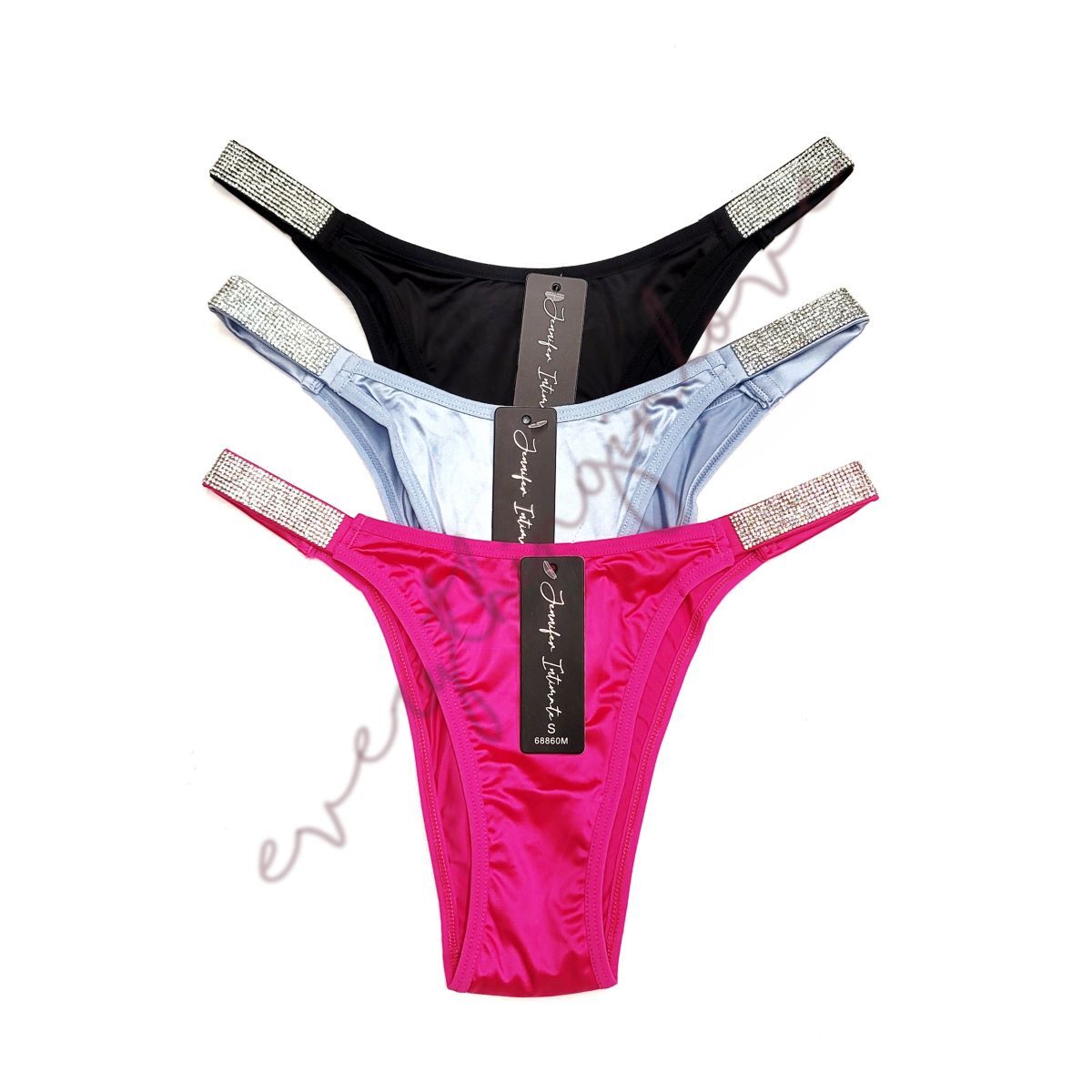 Women Brazilian High Cut Rhinestone Straps Satin Cheeky Knicker Thong Panties