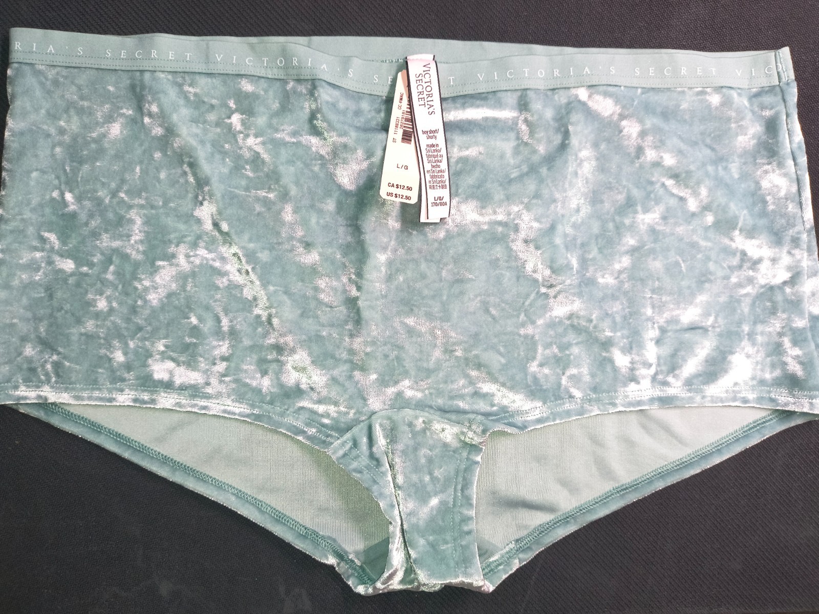 Victorias Secret Velvet Logo Waist Shortie Boyshort Panties Size Large Sage Dust
