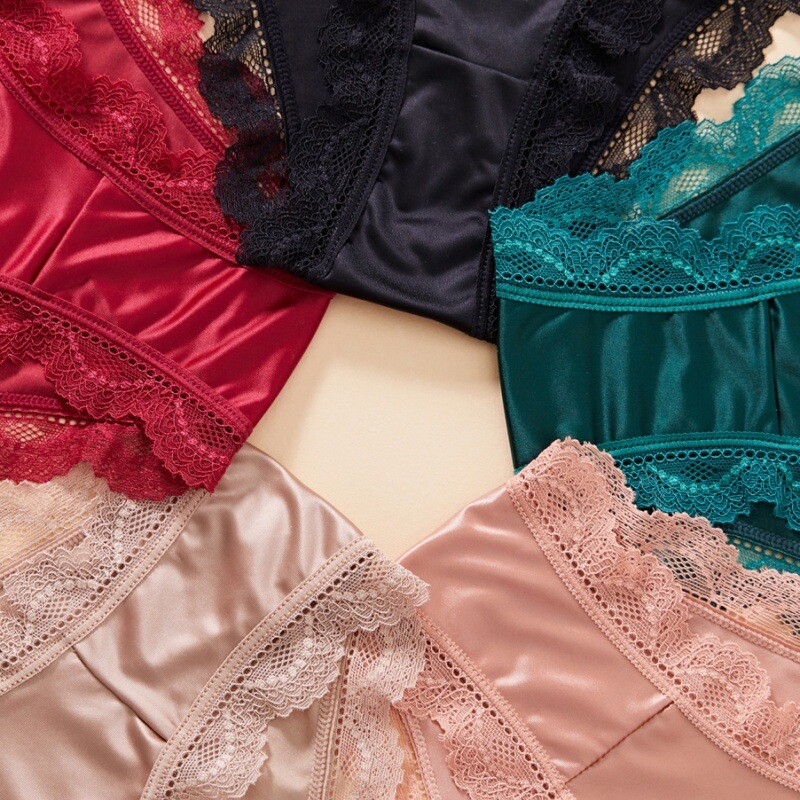 5 Pack Lot Sexy Ladies Womens Satin Panties Underwear Briefs Lace Lingeries Soft