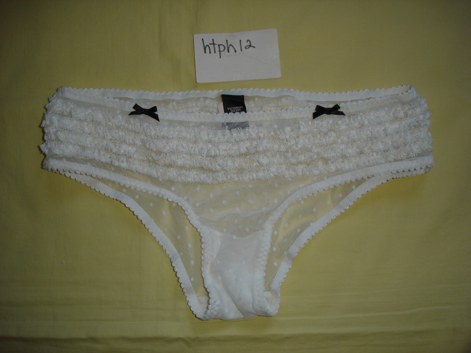 NWT New Victoria’s Secret White Ruffles Mesh Bows Hiphugger Panties S Vintage