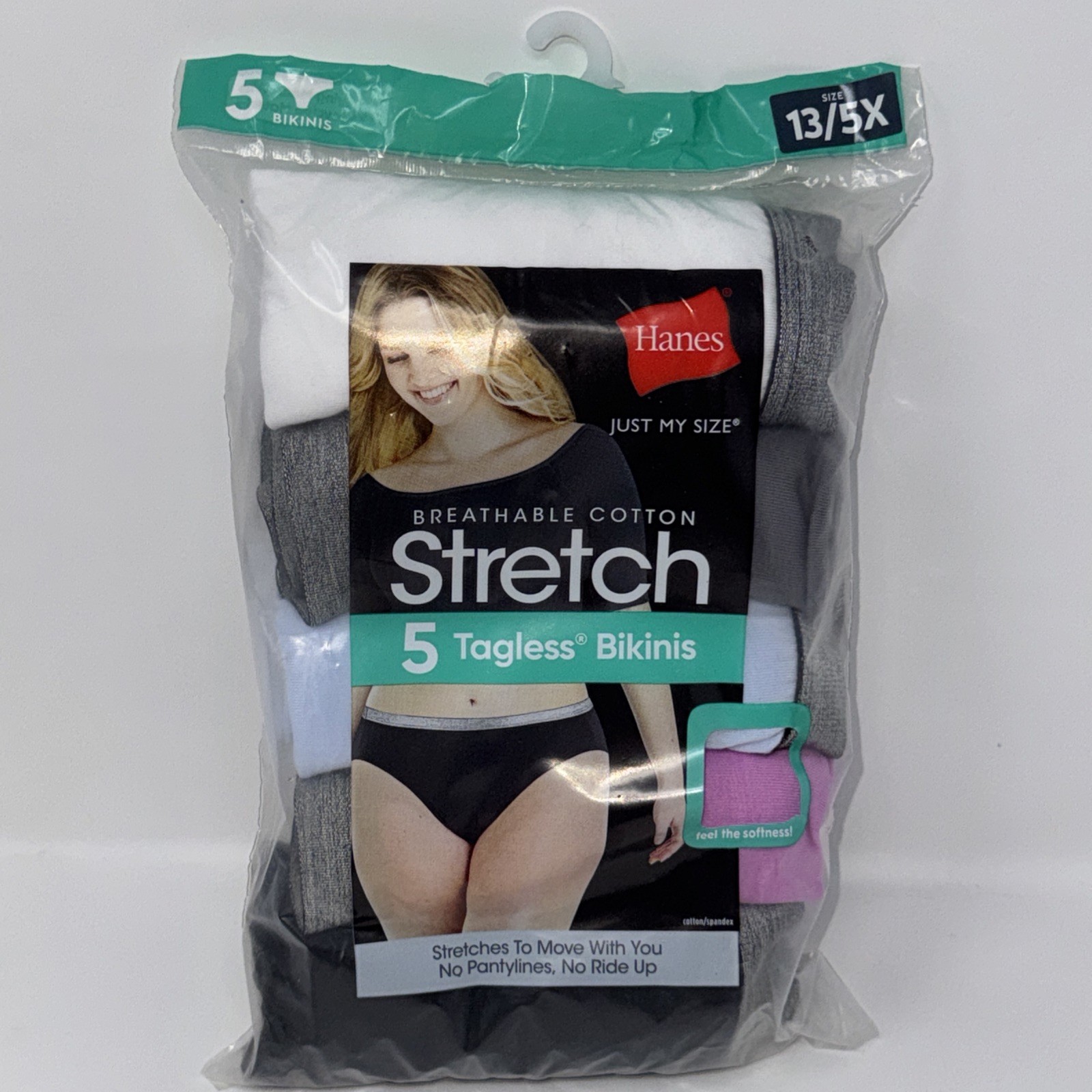 Hanes Just My Size Women’s Stretch Cotton Bikini Underwear 5 PACK Size 13 5X NEW