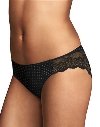 Maidenform Comfort Devotion Lace Back Tanga Panty – Black Dot – Size 5 – New