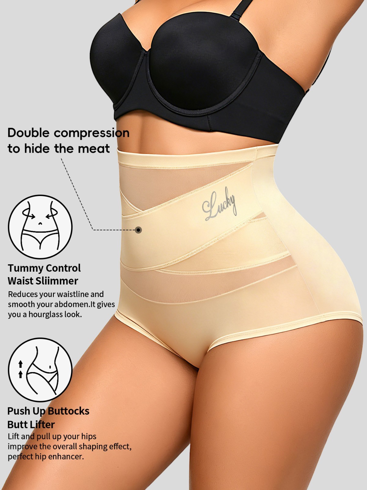 1 Pack High Waist Tummy Control Panties Shaping Cross Strap Briefs Women