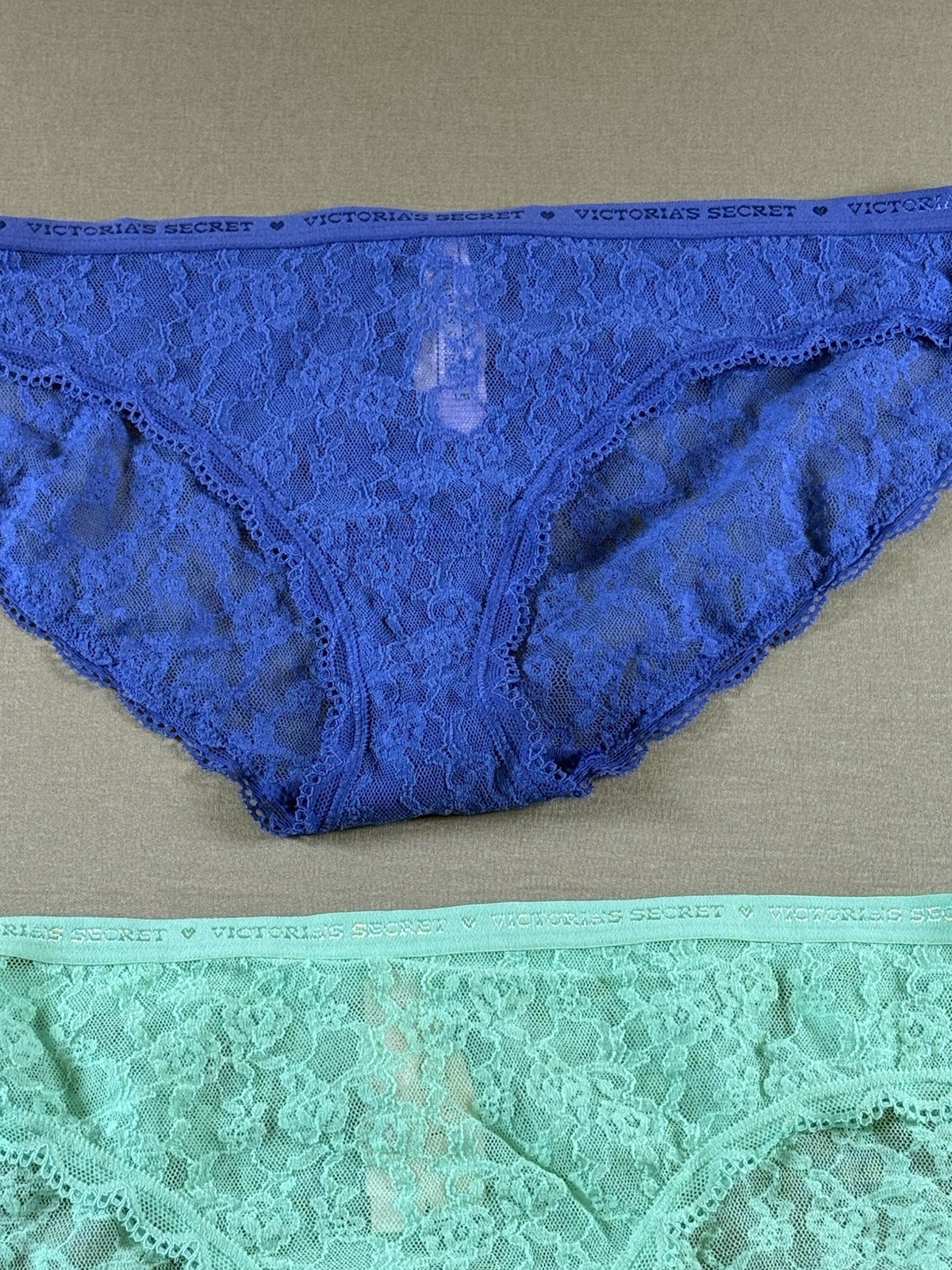 VTG Victoria’s Secret Lace Bikini Panty Lot Of 3 Blue Green 2014-2015 Large