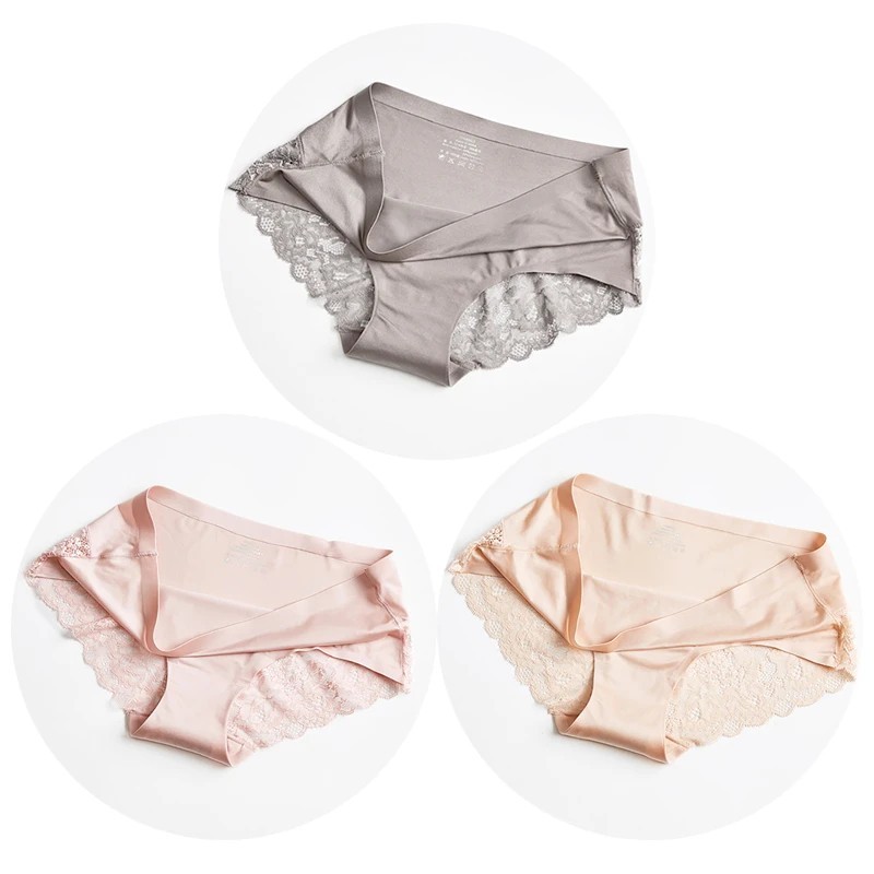 3PCS Women Lace Satin Panties Set Breathable Soft Underwear Plus Size Brief USA