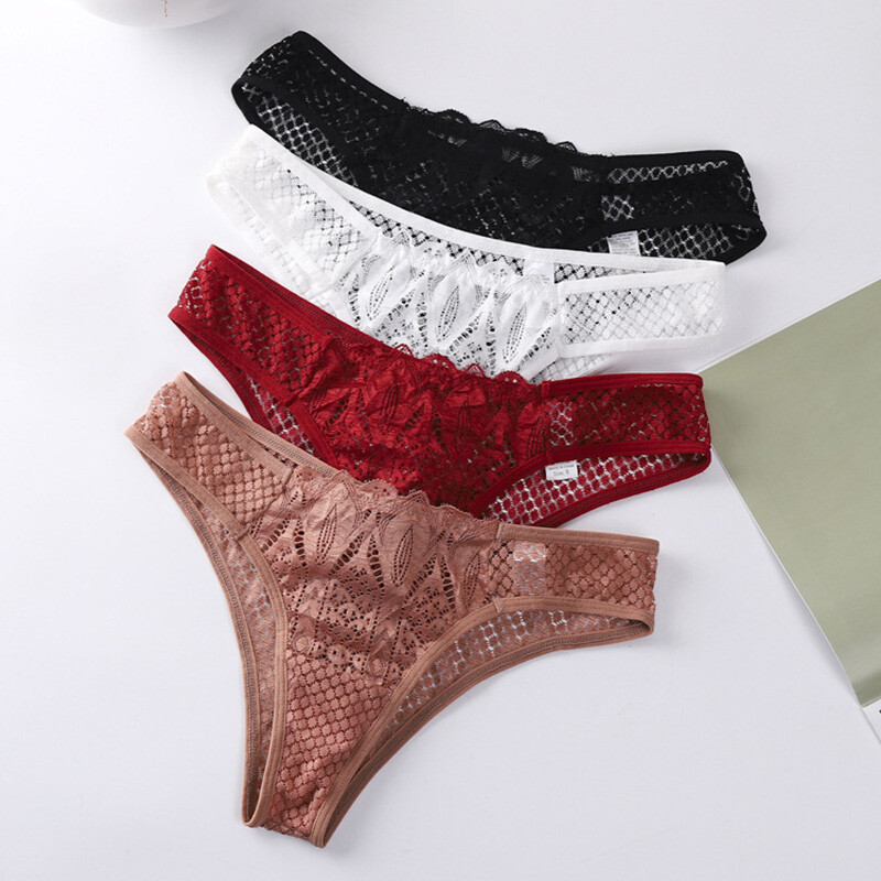 4-Pack Lot Sexy Womens Ladies Panties Underwear Lace Sheer Briefs Intimates Set