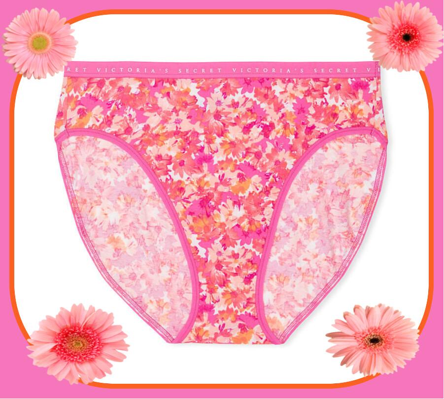 M L XL Berry Coral Floral Cotton Victorias Secret High-Leg Waist Brief Pantie