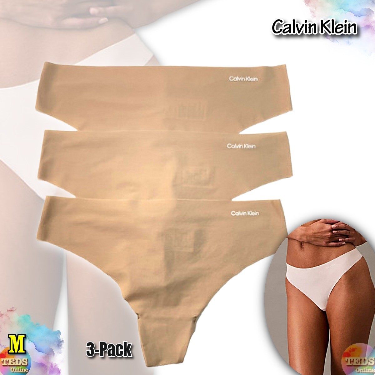 NWOT 3-Pack Calvin Klein Women’s M Carousel Cotton Thong Underwear QD3558