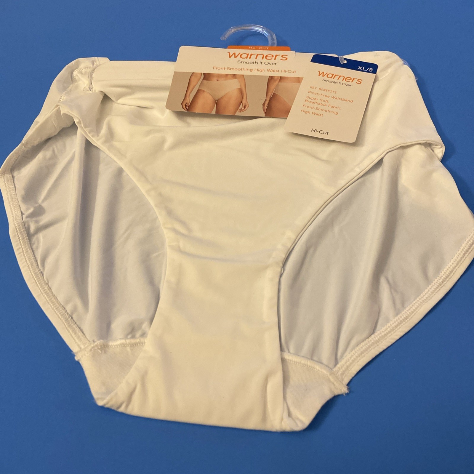 WARNERS WHITE SMOOTH IT OVER Hi-CUT BRIEF PANTIES / X-LARGE/ 8