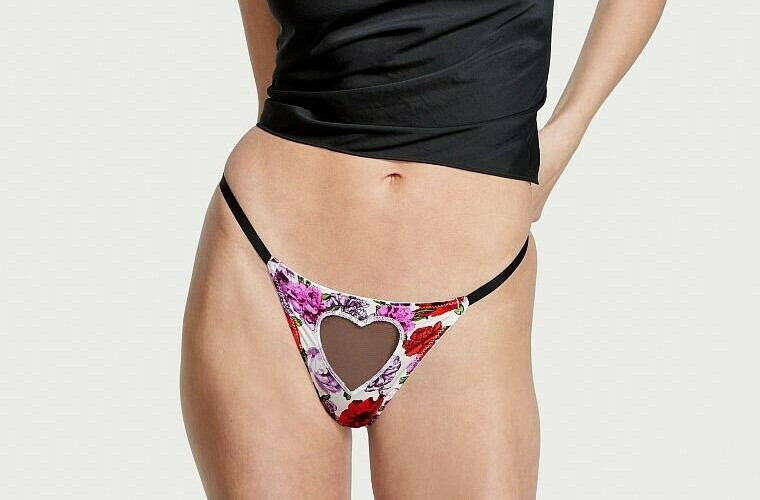 NEW Victoria’s Secret Thong V String Panty Mesh Heart Bow Very Sexy Medium