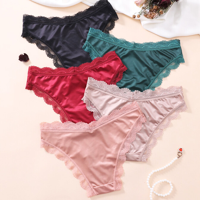 5 Pack Lot Sexy Ladies Womens Satin Panties Underwear Briefs Lace Lingeries Soft