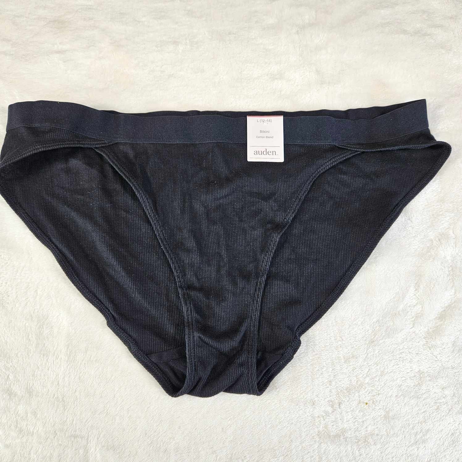 Auden 7pk Cotton String Bikini Underwear Womens Large Rib Stretch Black