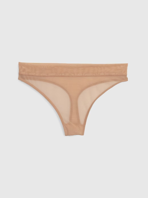 NWT GAP Body Mesh High Rise Thong Womens Size XL Mesh Stretch Panties Beige