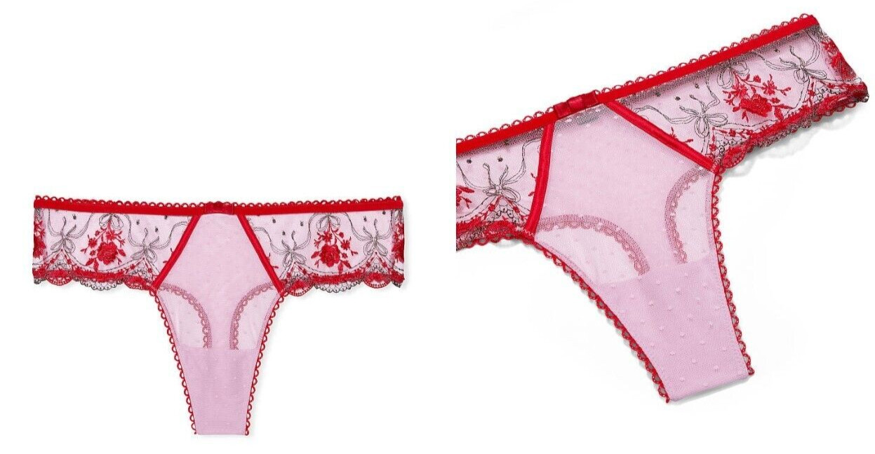 Victoria’s Secret Very Sexy Red Polka Dot Mesh Metallic Thong Panties Size XS