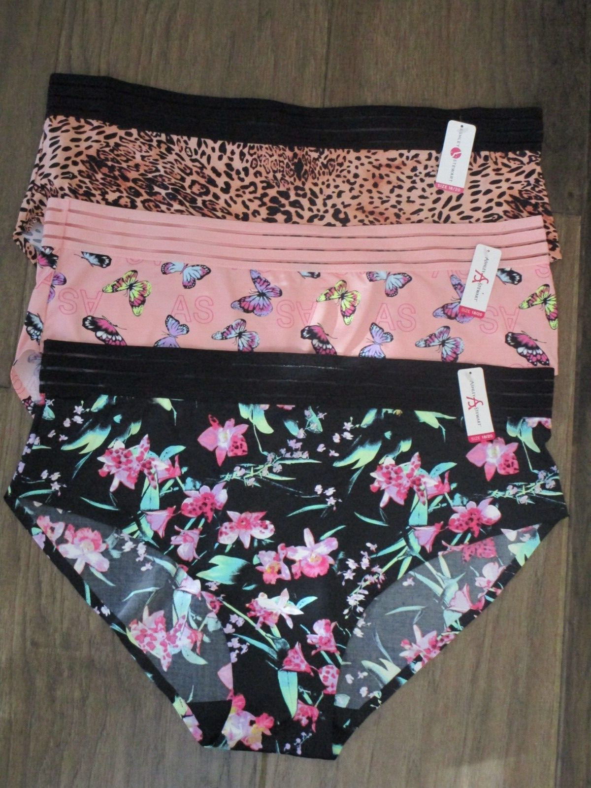 ASHLEY STEWART 3-PACK WAIST BRIEF PANTIES IN ANIMAL/FLORAL/BUTTERFLY SIZE 18/20