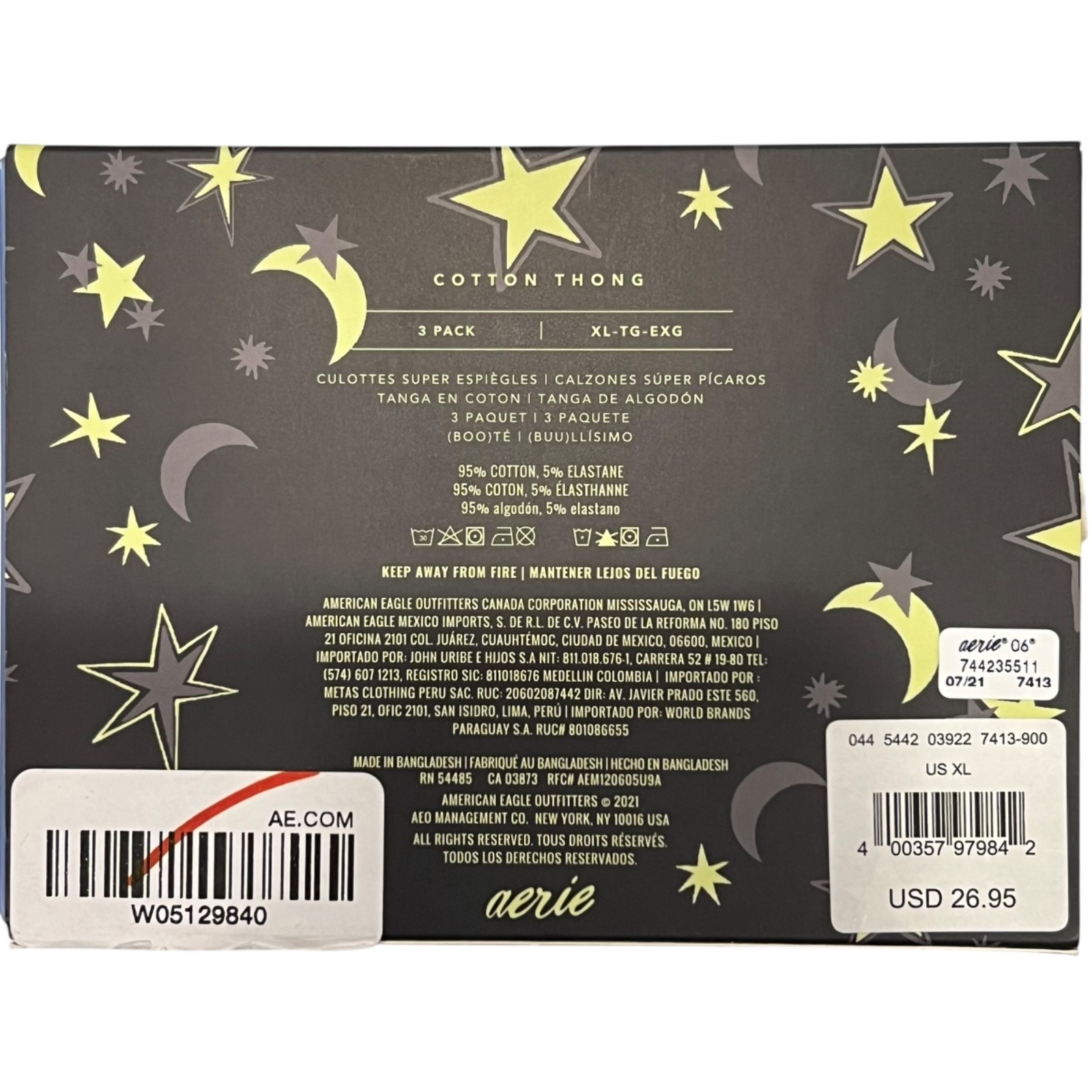 NWT AERIE 3 pack Thong Sz M-L Orange Red Ghosts Stars Moons Cotton Jersey