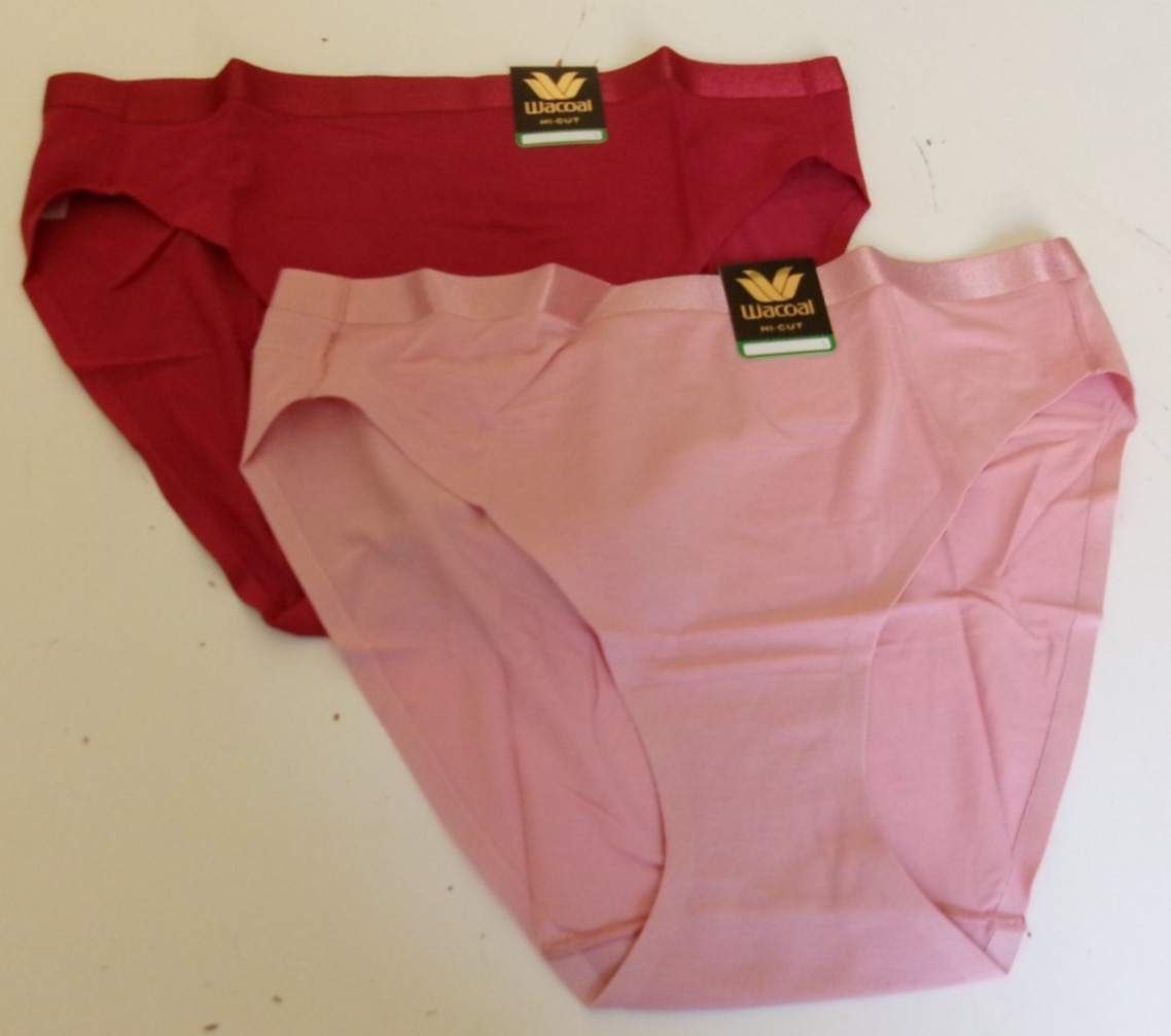 2 Wacoal Tailored Finish Hi Cut Brief Size Large Style W71376 Pink and Red