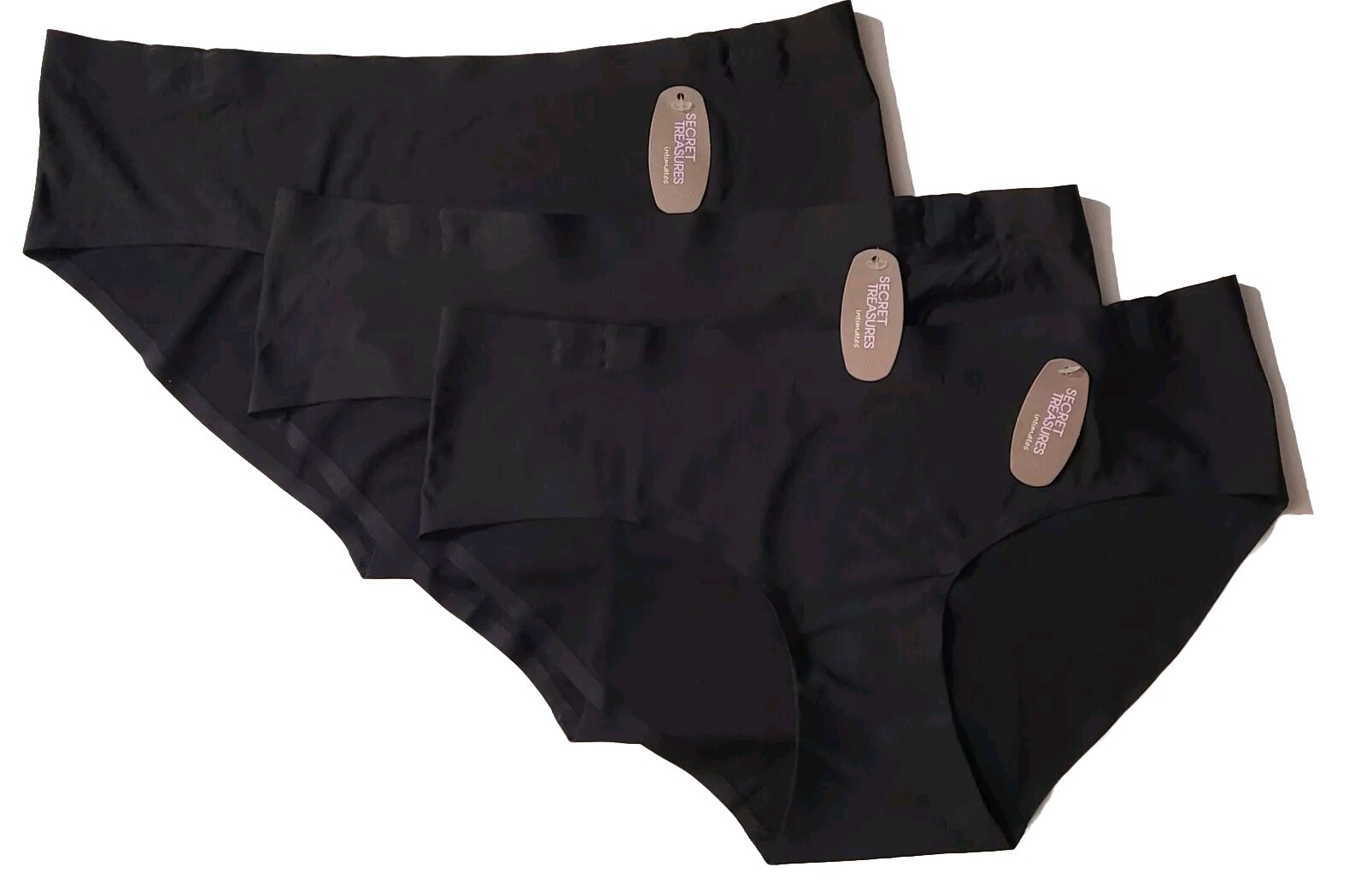 SECRET TREASURES WOMEN’S SEAMLESS HIPSTER PANTIES, 3 Pack Black Bonded Hipsters