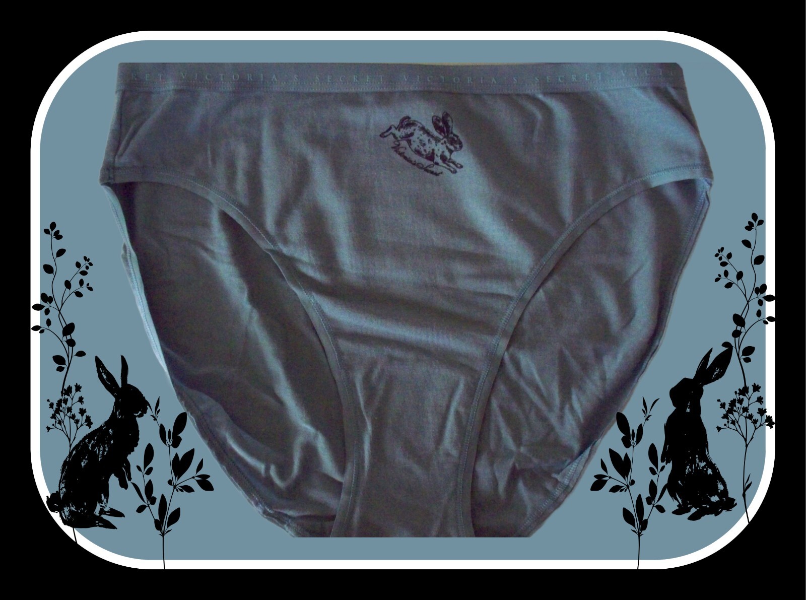 M L XL Bunny LOGO Blue Stretch Cotton Victorias Secret HighLeg Waist Brief Panty