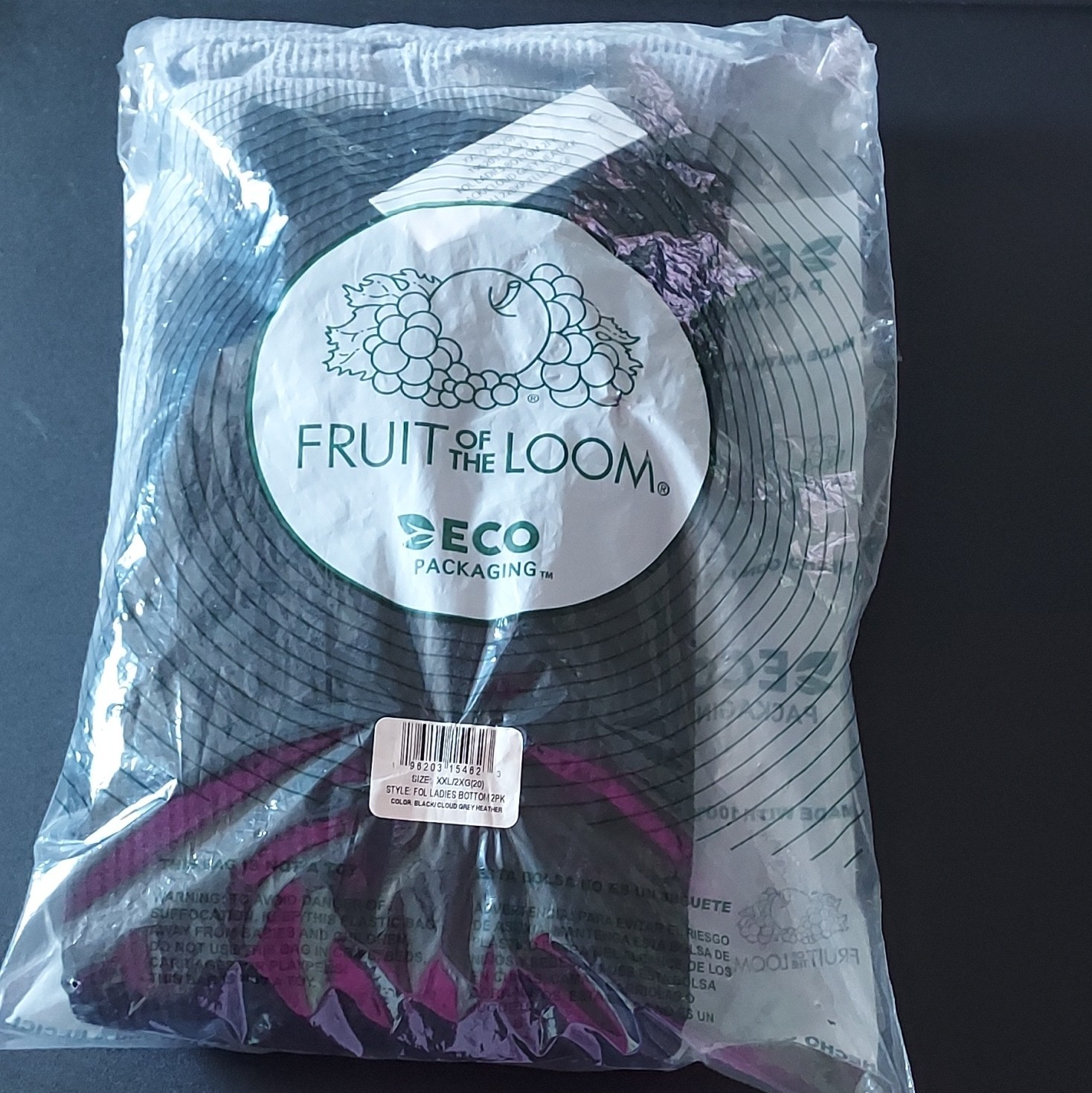 Fruit of the Loom Women’s Thermal Bottoms 2 Pack XXL/2XG (20) Black/Grey