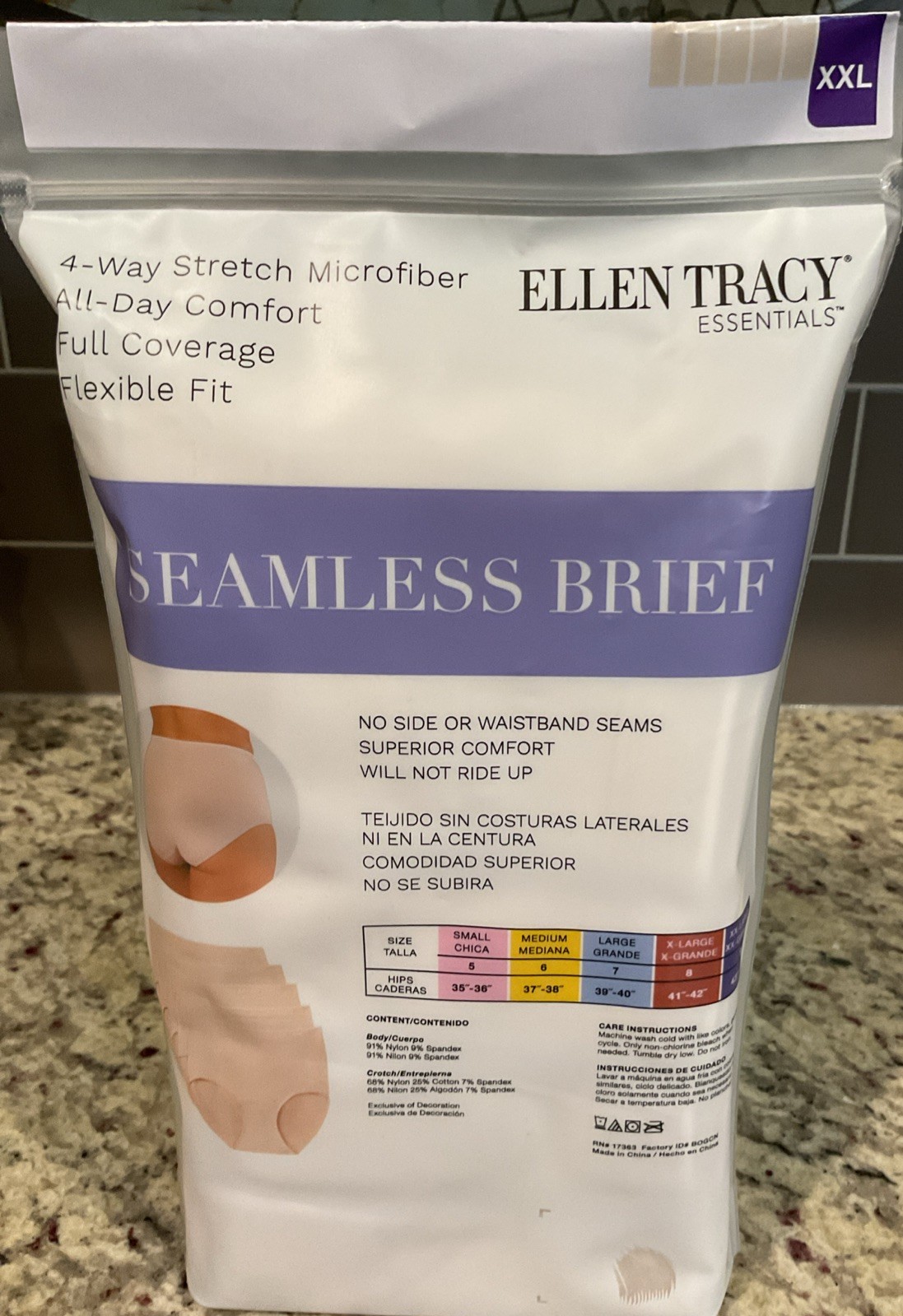 ELLEN TRACY Women’s Sz XXL Sz 9 43”-44”Hip 5 Pk SEAMLESS BRIEF Full Coverage NEW