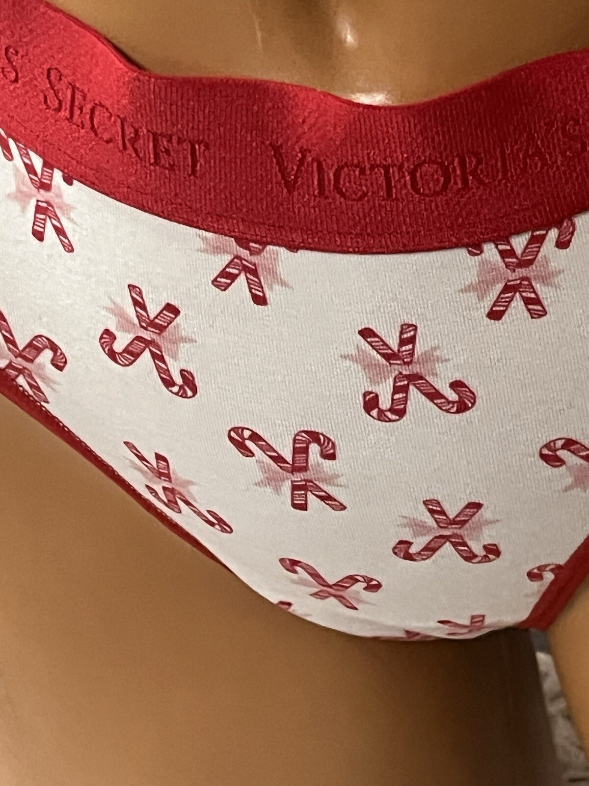 Victoria’s Secret Thong White Candy Cane Panties Logo Waist Size Large