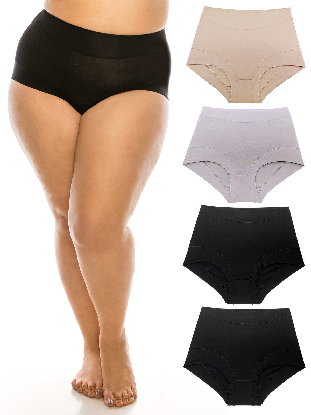 B2BODY Womens Bamboo Modal Boyshort Briefs Panties XS-3X Plus Sizes 4 Pack