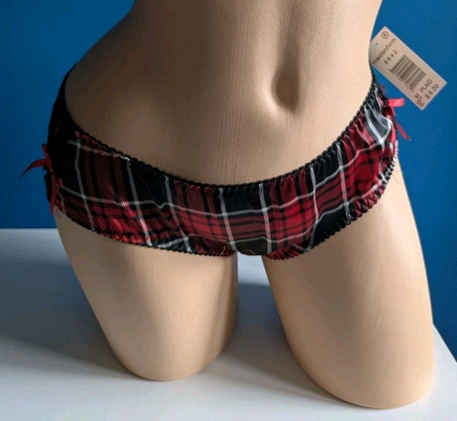 VTG Y2K Satin Plaid & Lace Cheeky Panties RARE NWT Vintage Maidenform Bows 90s