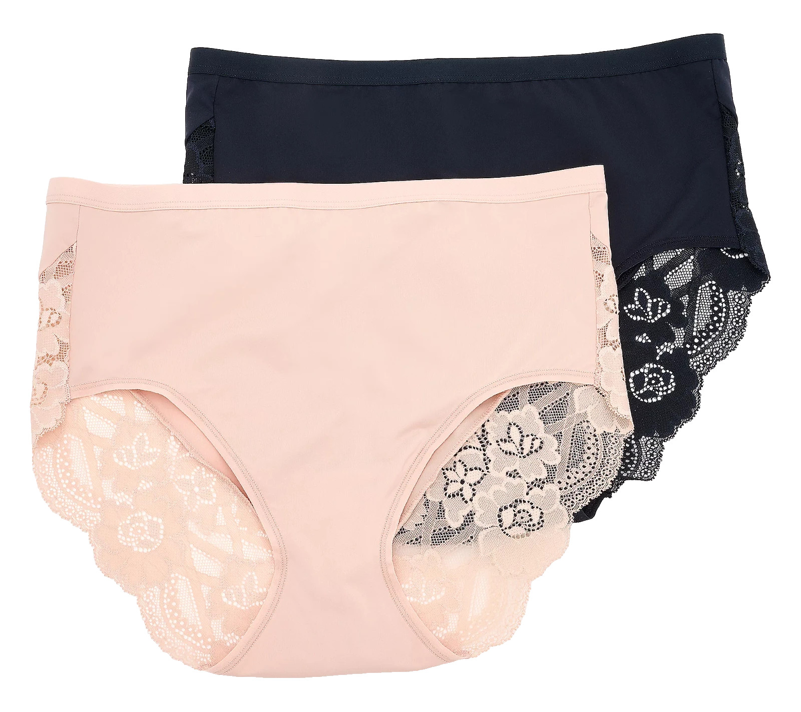 All Worthy~Set of 2~Scalloped Edge Lace Brief~Small~Black/Tan~A275008 11009