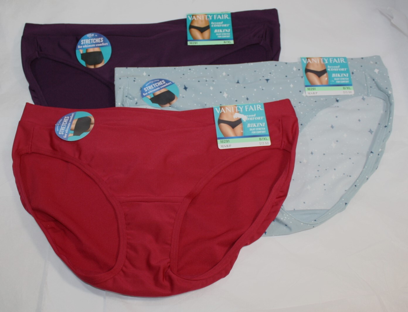 NWT set/3 VANITY FAIR Beyond Comfort 18291 BIKINI SANGRIA DESIGNER RED SKY 8/XL