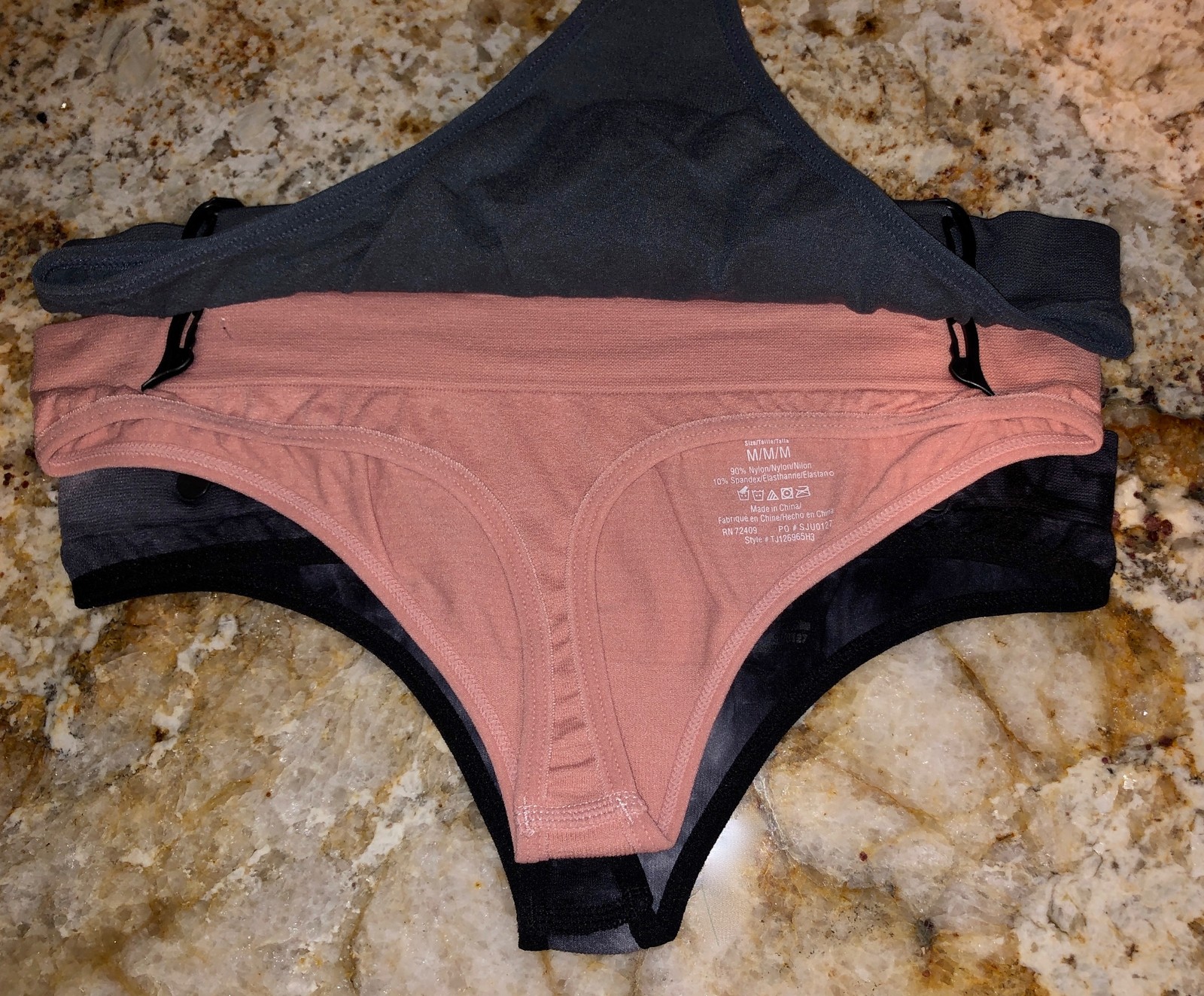 SOPHIE B 3 Pack Seamless Black Tie Dye Pink Grey Thong Panty NEW Womens M 6 L 7