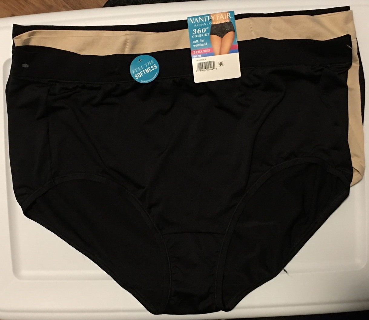 Vanity Fair Black-Black-Beige Microfiber 5XL/12 Radiant 3 PR Brief Panties Soft