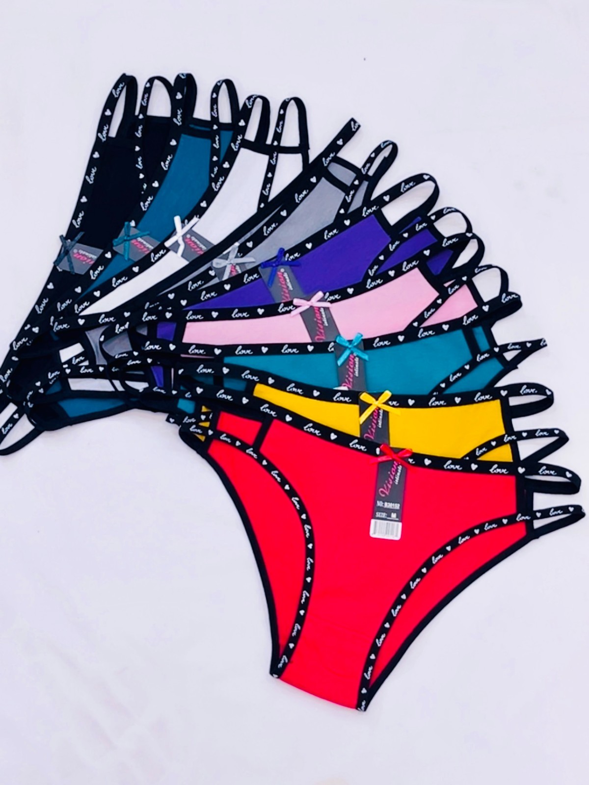 Lot of 6 Women Cotton Love Bikini String Underwear Cheeky High Cut Panties 30152