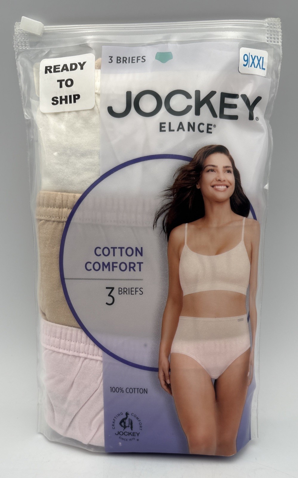 Jockey Elance 100% Cotton Briefs 3-Pack – Women’s Plus Size 9/XXL – Multicolor