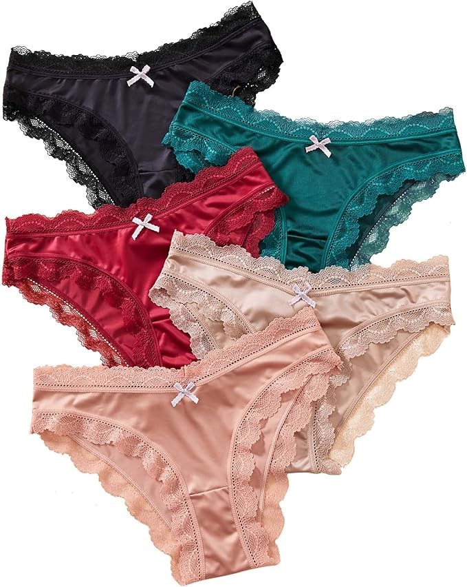 Pack Of 5 Sexy Womens Lace Satin Panties Underwear Brief Ladies Lingerie Hipster