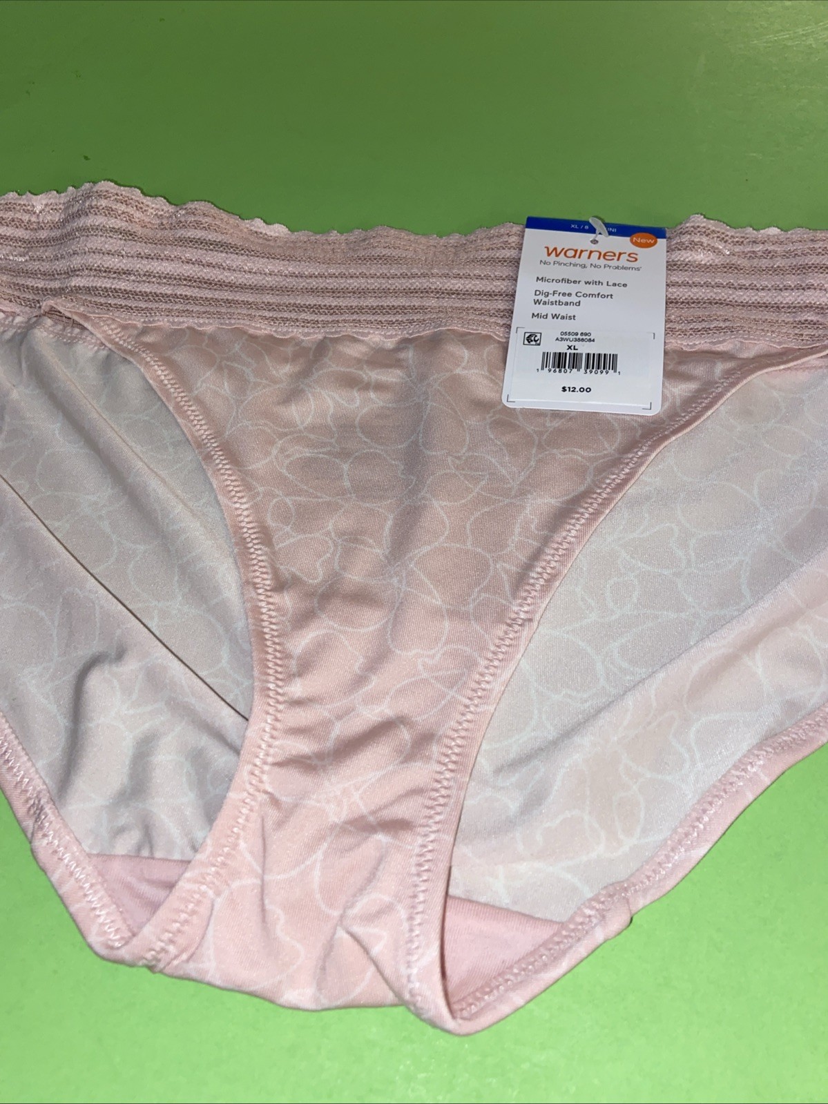WARNERS PALE PINK ABSTRACT BIKINI PANTIES / Extra Large / 8