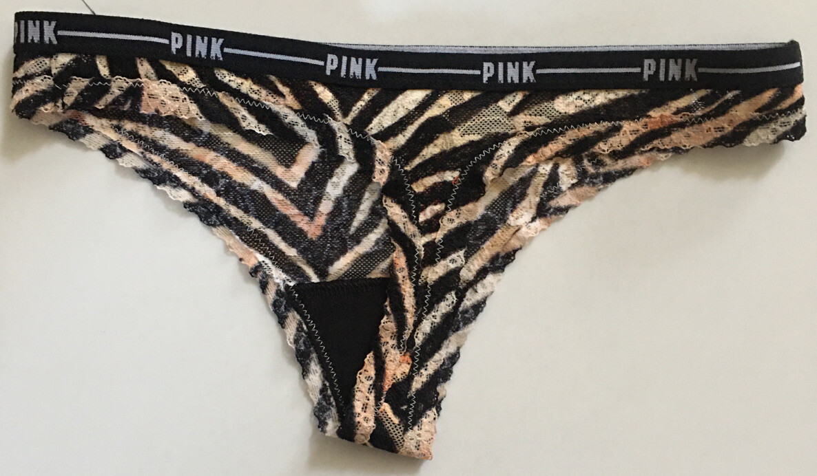 Victorias Secret Tiger Animal Print Thong Panties Size XS Sheer Floral Lace NWT