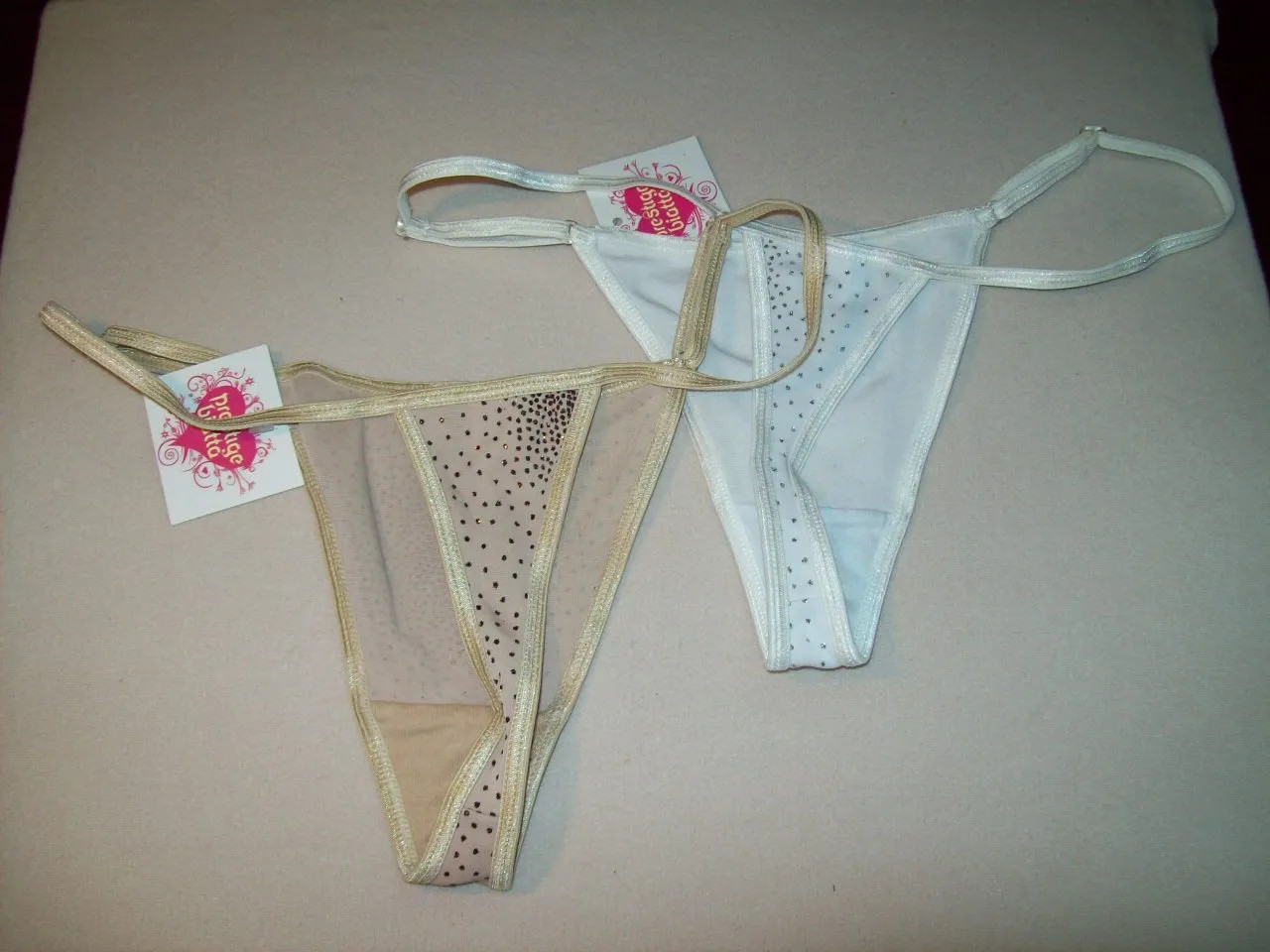 NWT 2 PAIRS BIATTA solid THONG PANTIES NUDE SPARKLE, WHITE SPARKLE size S