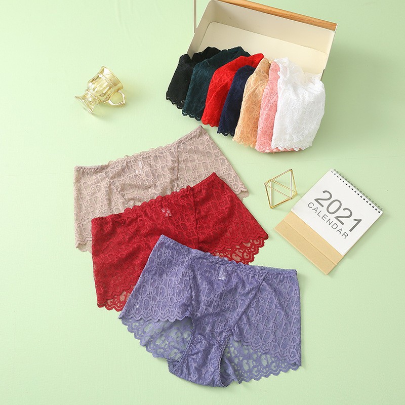 4Pcs Women High Waist Knickers Briefs Lace Sexy Seamless Underwear Panties Large