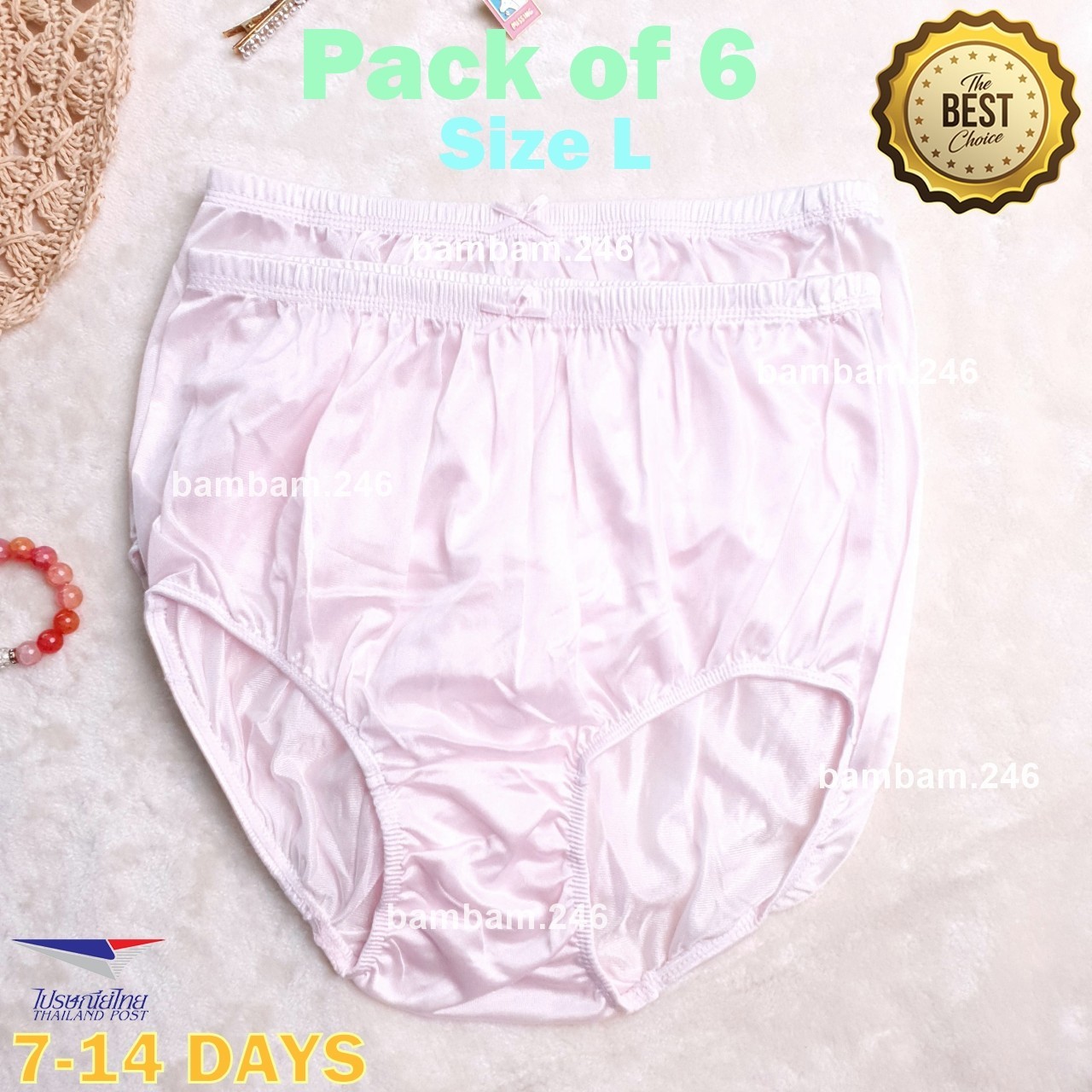 6 Pcs Silky Nylon Underwear Pink Color Lingerie High Waist Plus Size L Panties B