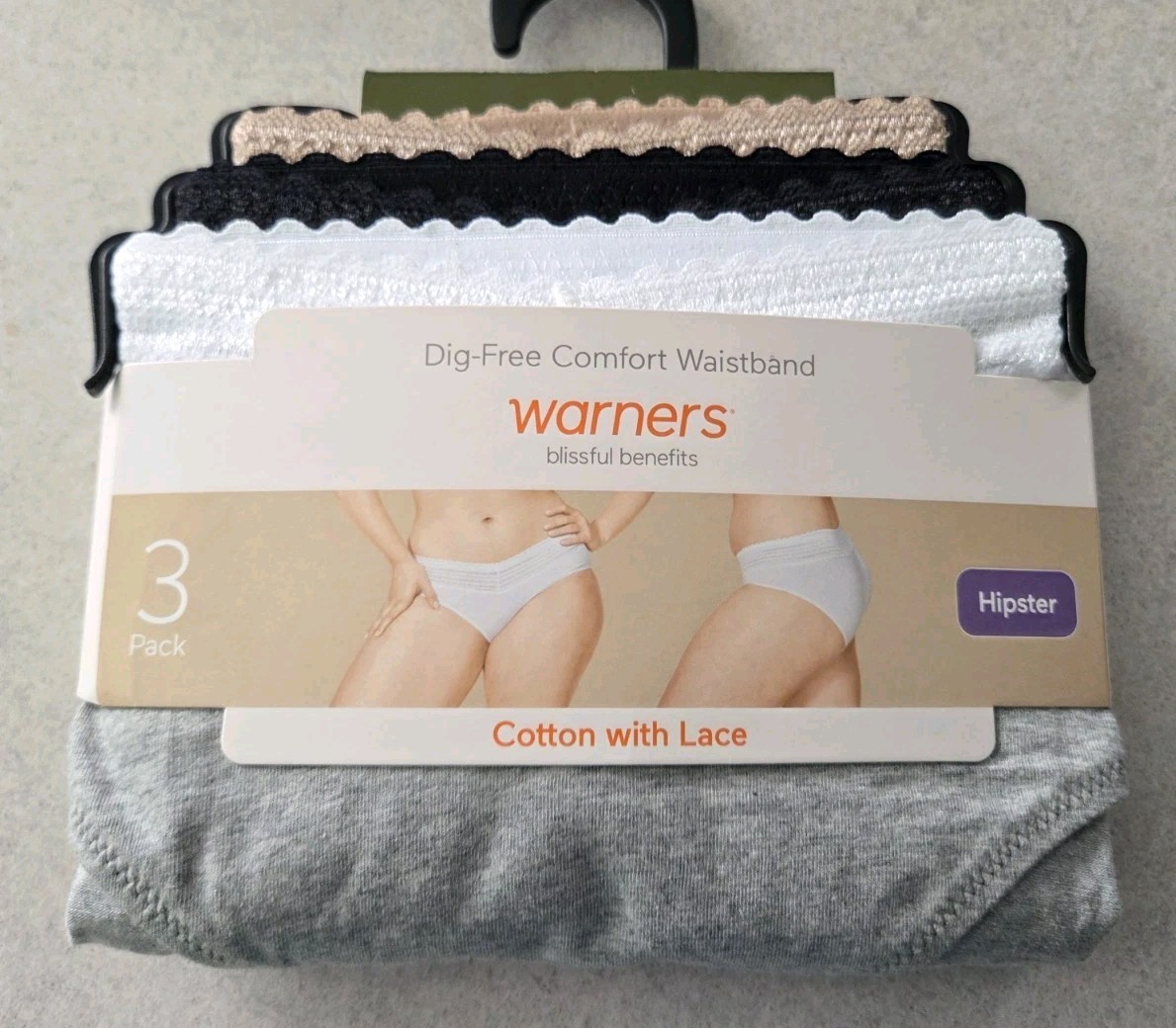 Warners Blissful Benefits XL Cotton Lace Hipster Panties 3 PACK Dig Free #10726