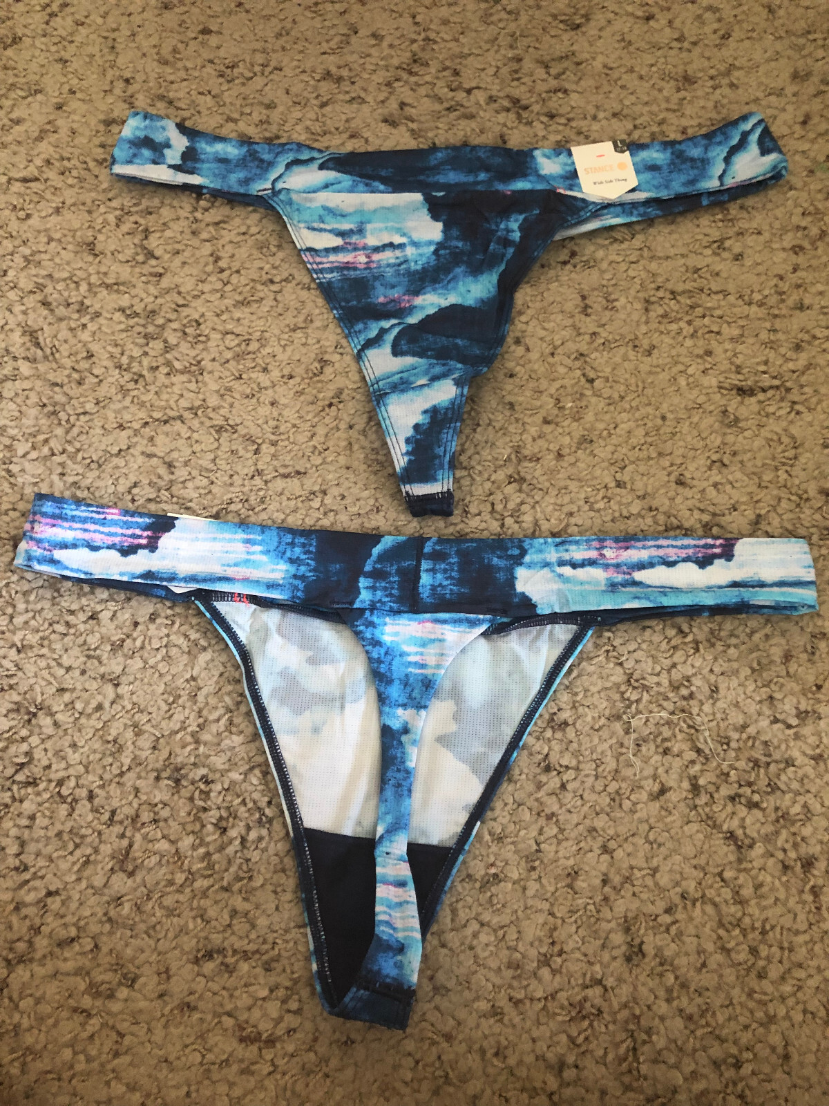 $18 NWT WOMEN STANCE TROPIC STORM THONG WIDE SIDE UNDERWEAR BLUE PANTIES L 12-14