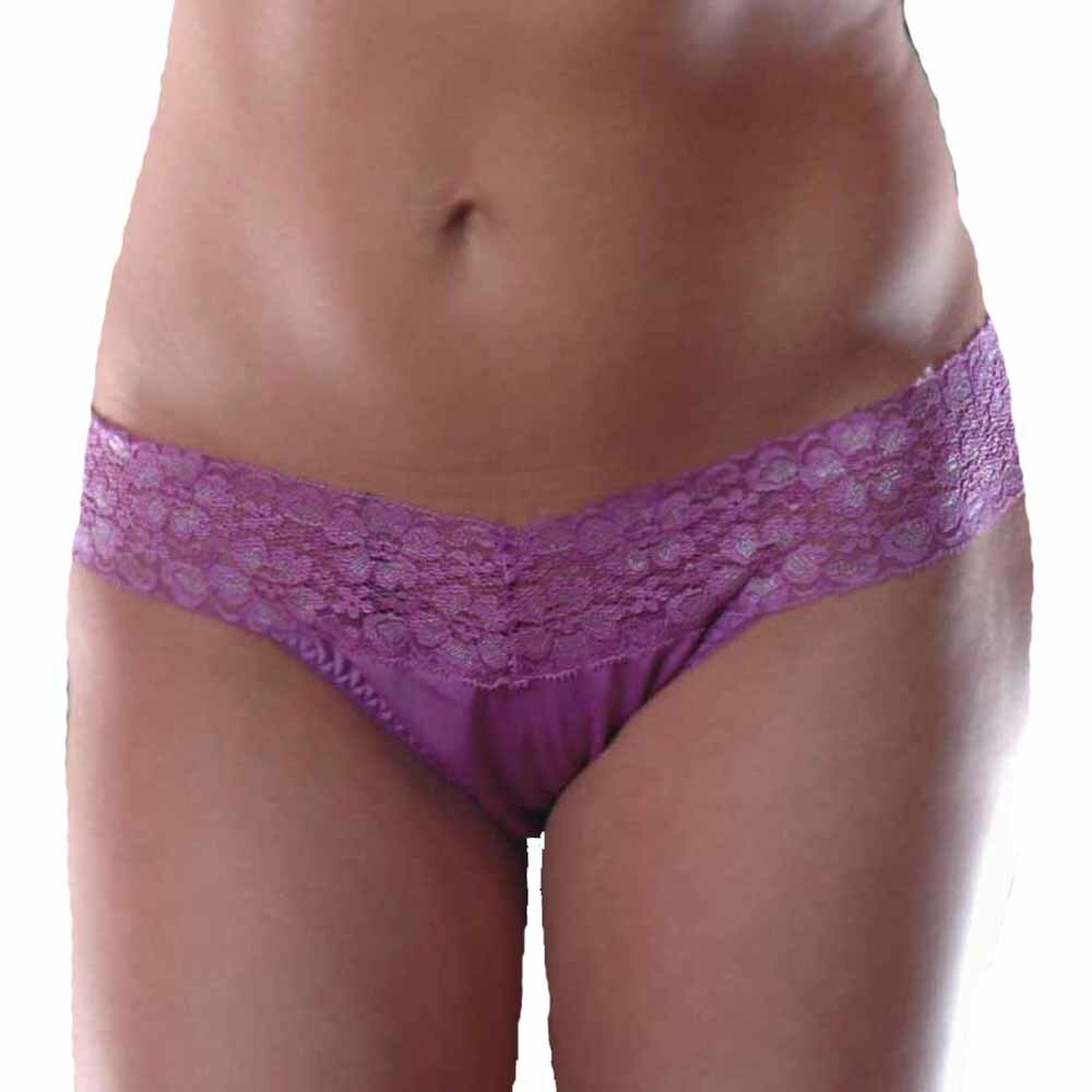 Plus Size Lingerie Thong Sz Queen Violet Microfiber and Lace Waistband VX8078X