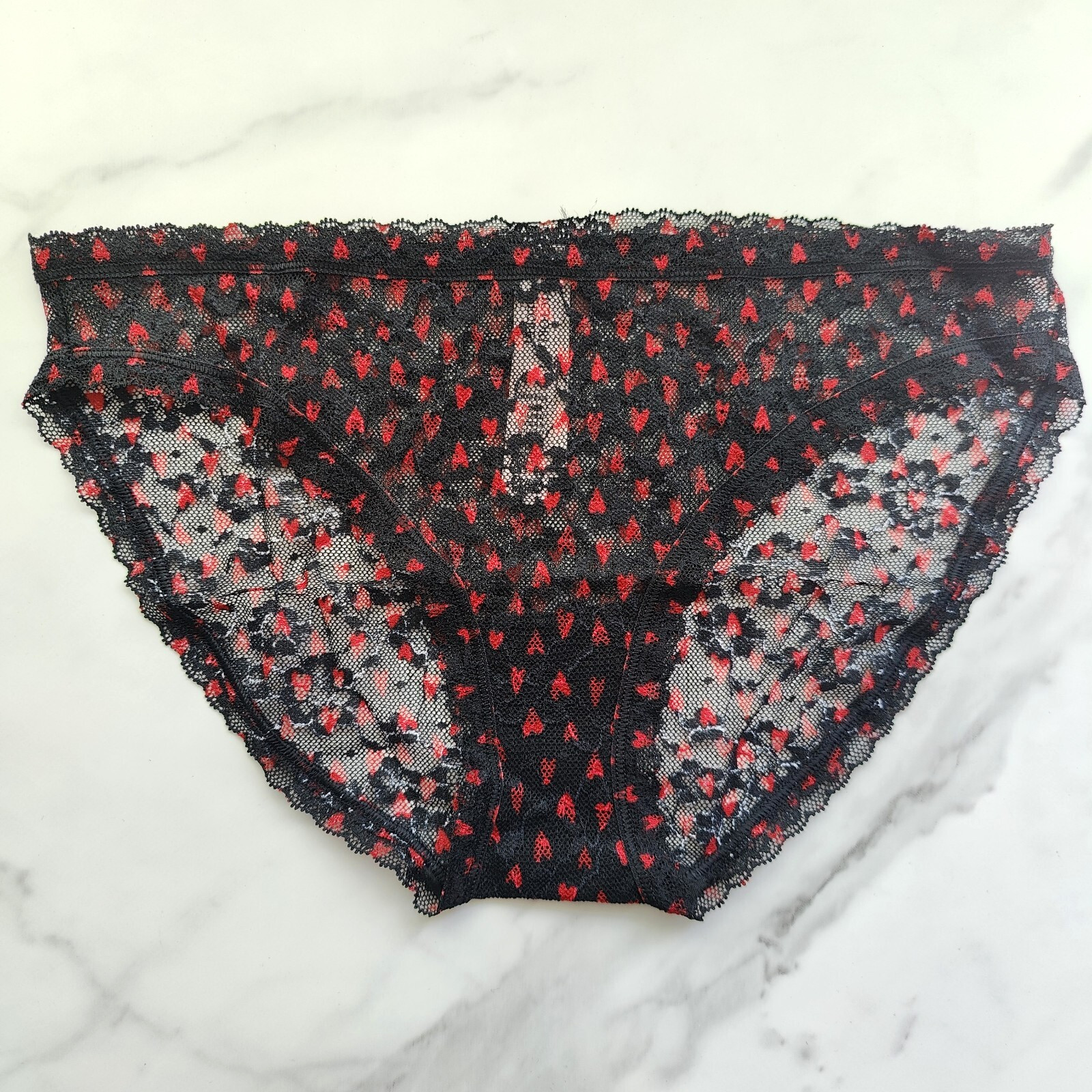 Victoria’s Secret The Lacie Posey Lace Bikini Panty Black Whimsy Hearts SZ S/XL
