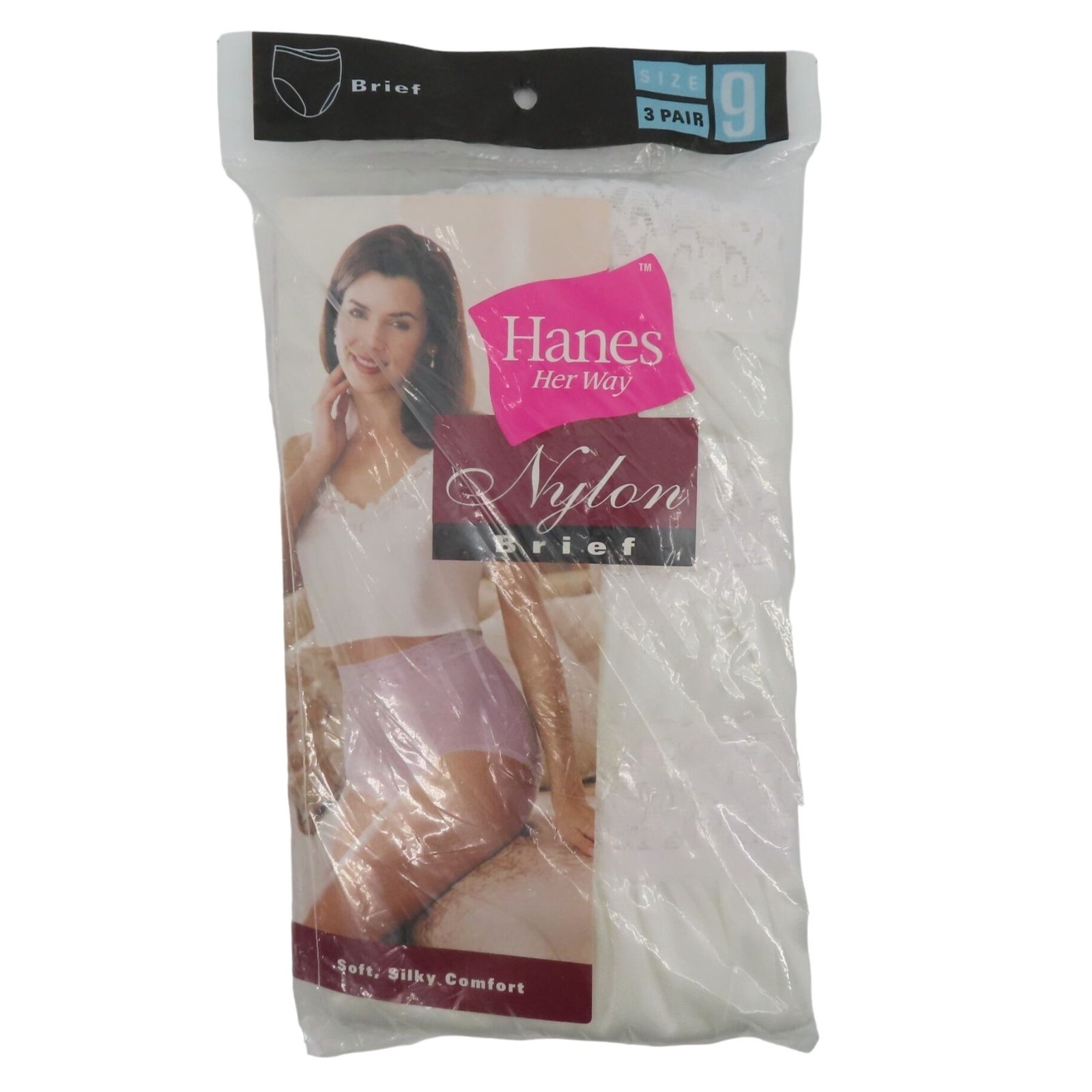 VTG Hanes 3 Pairs Womens Size 9 Nylon Brief Lace Trim Panty Solid White 1999 NEW