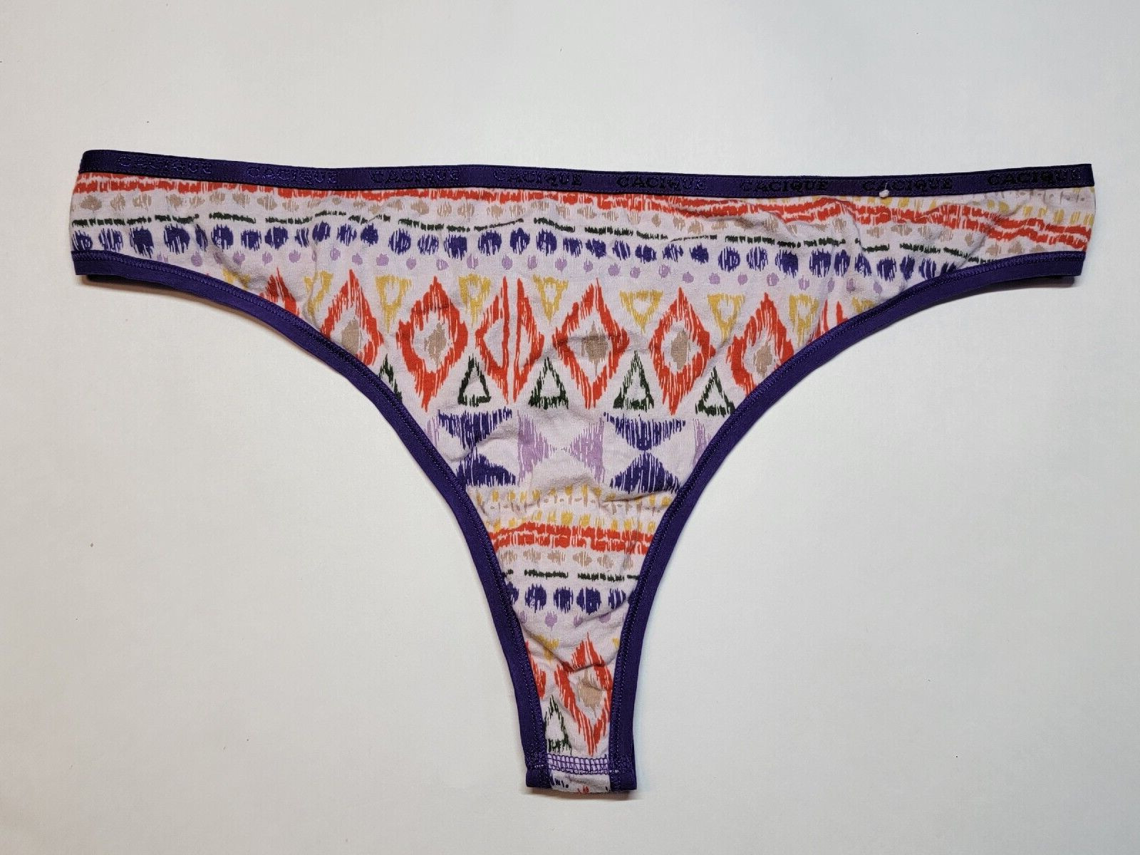 Lane Bryant Cacique panties 14/16 white purple orange Aztec cotton thong