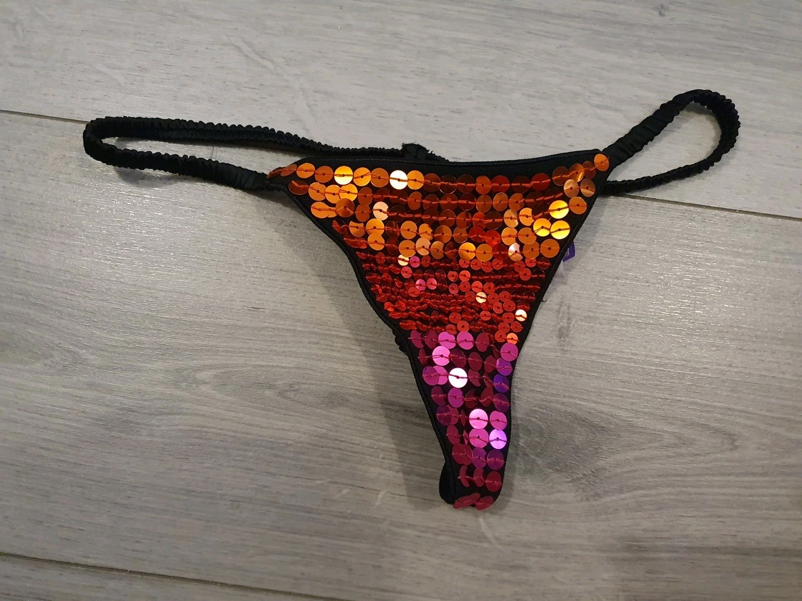 BNWT Vintage Insinuate Showtime Black Satin/Mesh Sequin G StringThong Size Small
